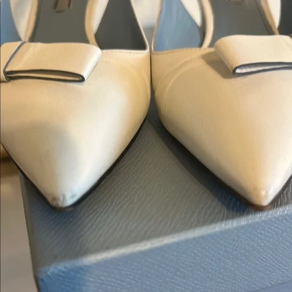 Prada White Slingback Heels with Bow Detail - Picture 8 of 8